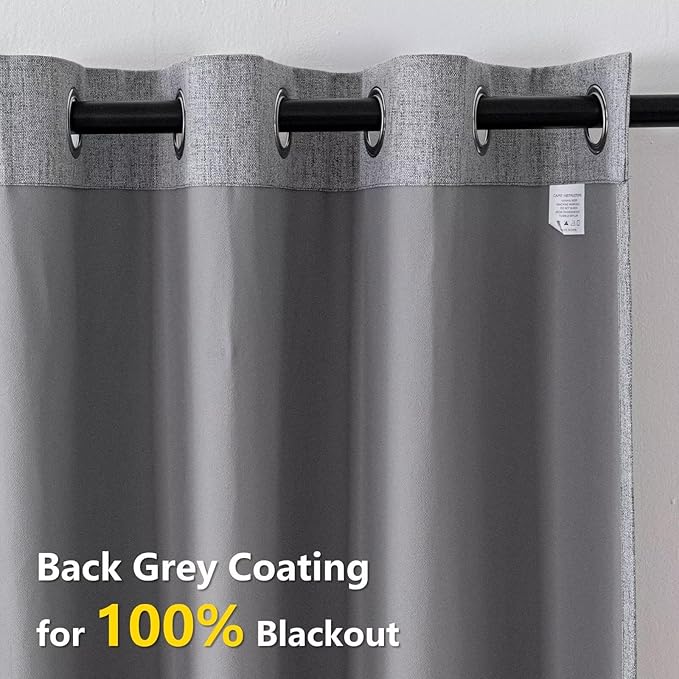 100% Blackout Curtains 96 Inch Long 2 Panels Set, Faux Linen Black Out Curtains for Bedroom Living Room, Thermal Insulated Room Darkening Drapes Grommet (W52 x L96, Light Grey)