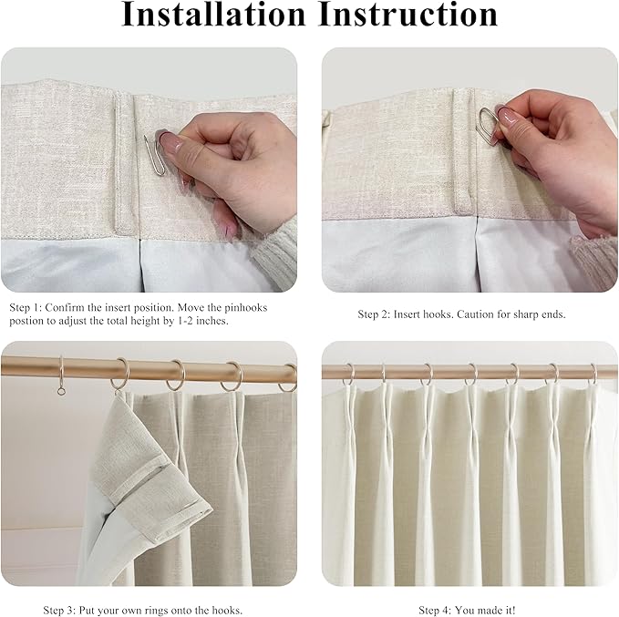 WEST LAKE Beige Pinch Pleated 90% Blackout Curtain Panels 102 Inches Long for Bedroom,Neutral Triple Weave Textured Microfiber Lined Heavy Drapes,Modern Window Treatment,Back Tabs,40"Wx102"L,Pack of 2