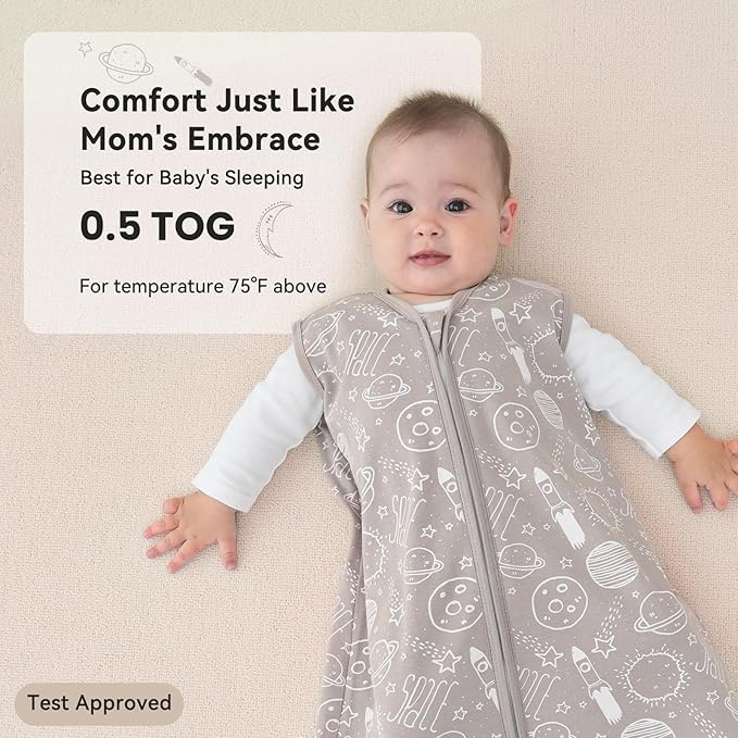 Unnivoll Baby Sleep Sack 18-24 Months 3 Pack 100% Cotton Lightweight 0.5 TOG Wearable Blanket Baby Sleep Bag with 2-Way Zipper for Newborn Infant White Gray Blue Space