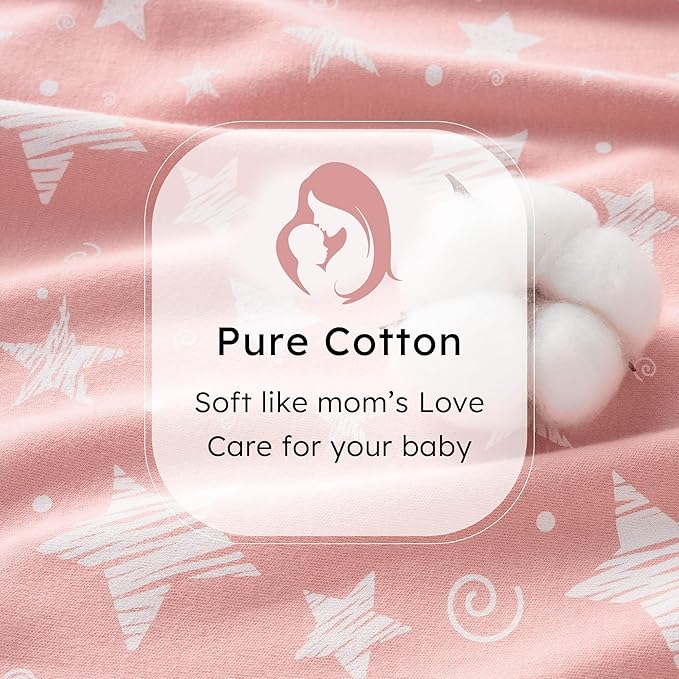 FIEMOL Baby Sleep Sack 6-12 months, 100% Cotton Sleeping Sack for Newborn and Infant, 3 Pack Baby Wearable Blanket, 0.5 Tog Lightweight Double Zipper Sleep Bag Medium Pink Stars Moon