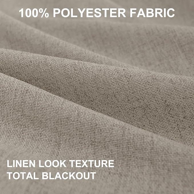 100% Blackout Shield Linen Blackout Curtains for Bedroom 90 Inches Long, Back Tab/Rod Pocket Living Room Drapes, Thermal Insulated Blackout Curtains 2 Panels Set, 50" W x 90" L, Faux Linen