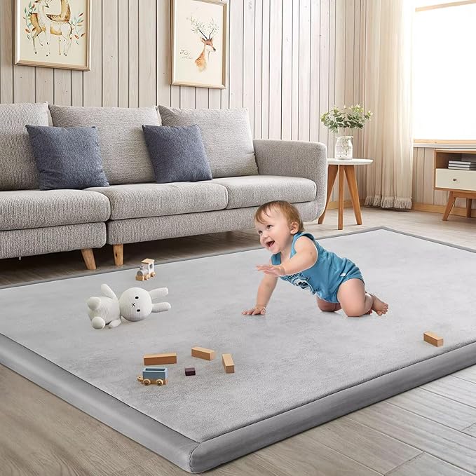 Baby Play Mat for Floor Tummy Time Mat Nursery Rug Muscle Mat Area Playroom Rug Tatami 39x59" Memory Foam 1.3" Thick Crawling Mat For Babies,Toddlers, Infants, Kids(Light Gray)