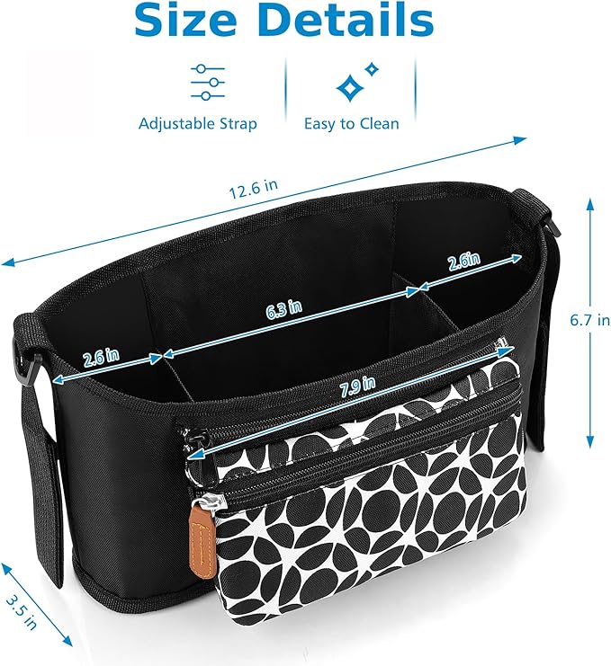 Accmor Universal Stroller Organizer with Detachable Phone Bag, Stroller Bag Caddy Organizer Stroller Accessories for Uppababy, Baby Jogger, Nuna, Doona, Britax Strollers