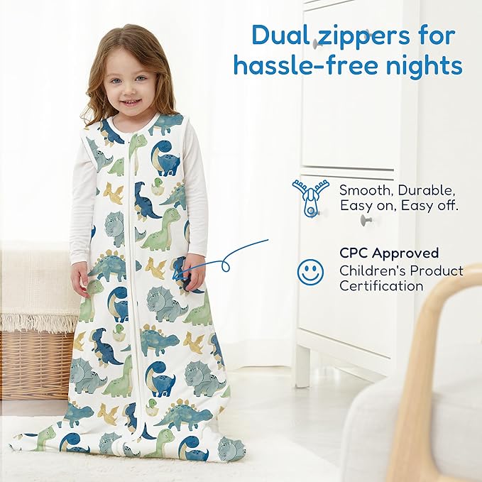 TotAha Dinosaur 1.0 TOG Toddler Sleep Sack 2T-3T-4T for Girls Boys, Buttery Soft Sleeping Sacks with 2-way Safe Zipper, Premium All Season Sleep Bag