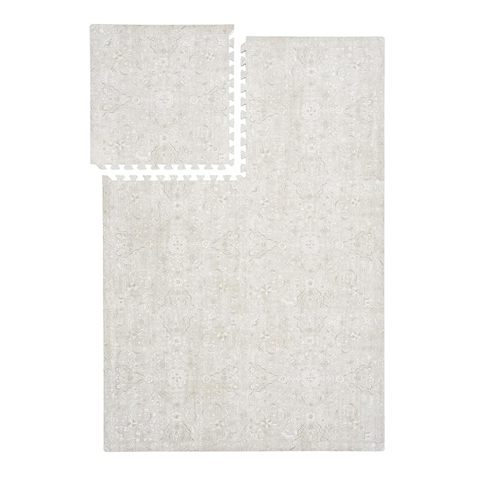 PopsyKosy Premium Baby Floor Play Mat - Extra Thick & Cushioned 1 inch Playroom Foam Mat, Non-Toxic Odorless - 6 Tiles - Spacious 6x4 ft. - Stylish & Large, Waterproof for Kids & Toddlers - Pearl Beige