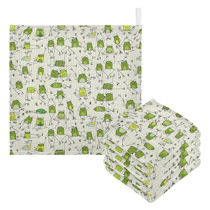 vvfelixl Baby Cotton Washcloths Funny Frogs Infants Bath Towel for Unisex Face Towels for Newborn, Natural Baby Wipes Delicate Skin, 11.8 X 11.8 inch, one sizex5
