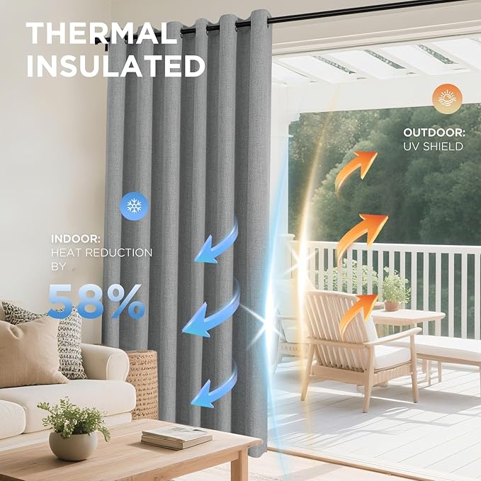 Joydeco Blackout Room Divider Curtains, Extra Wide Sliding Door Drapes Living Room Curtains, Light Grey 1 Panel 70W x 96L Inch Patio Door Drapes for Room Privacy