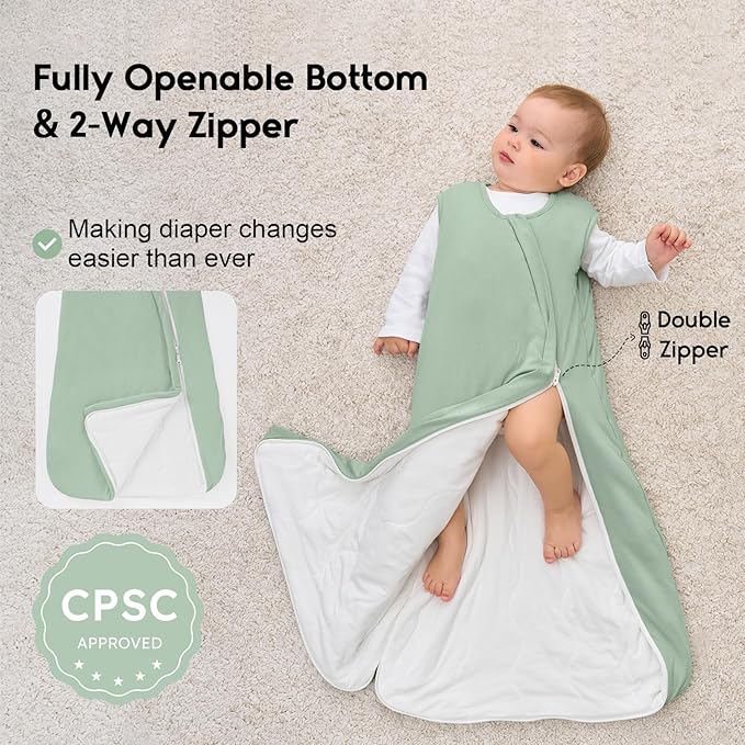 Yoofoss Rayon Made from Bamboo Baby Sleep Sack 0-6 Months 1.0 Tog Baby Wearable Blanket, Super Soft Infant Toddler Sleeping Sack 2-Way Zipper