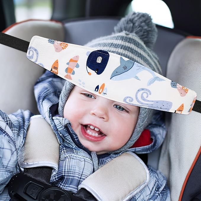 HESTYA 2 Pieces Baby Carseat Head Support Band Strap Headrest Stroller Seat Sleeping Headrest Neck Relief Head Strap Headband for Kids Children Toddler Infant(Ocean Animals)