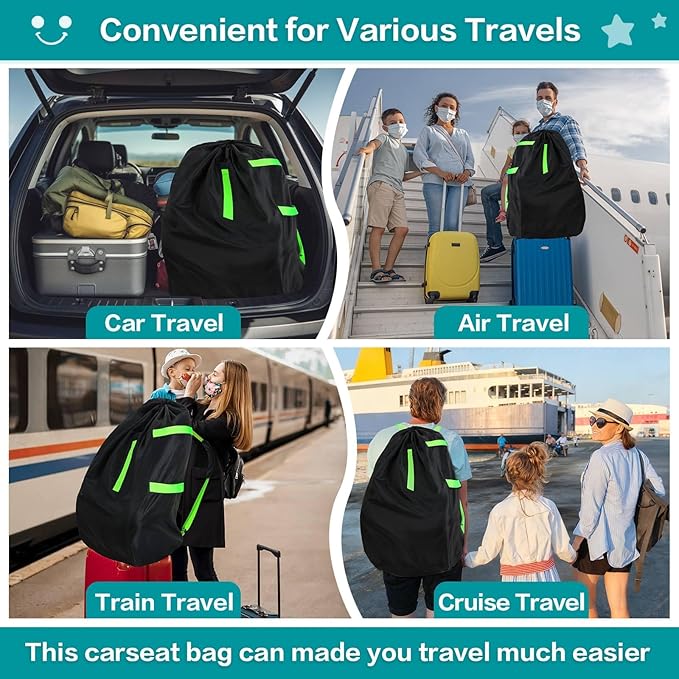 Waterproof Car Seat Bags For Airplane Travel, Durable Carseat Cover For Air Travel Car Seat Travel Bag with Shoulder Straps and 2pcs Luggage Tags For Airplane