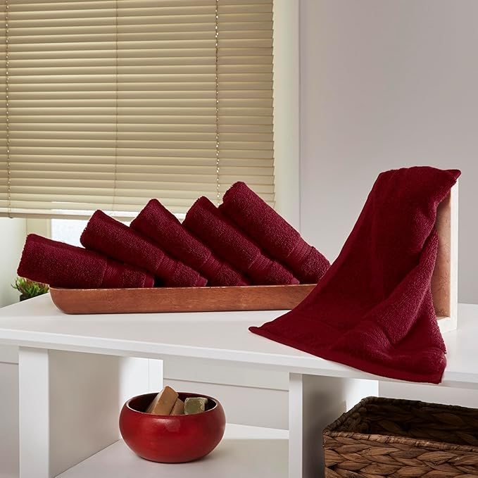 Ozdilek 6-Piece Washcloth Set 13x13 100% Turkish Cotton, 600 GSM, Soft, Gentle on Sensitive Skin, Multi-Purpose Use, Washable, Reusable, Ideal for Baby Care & Spa 6 Towels (Brick Red)