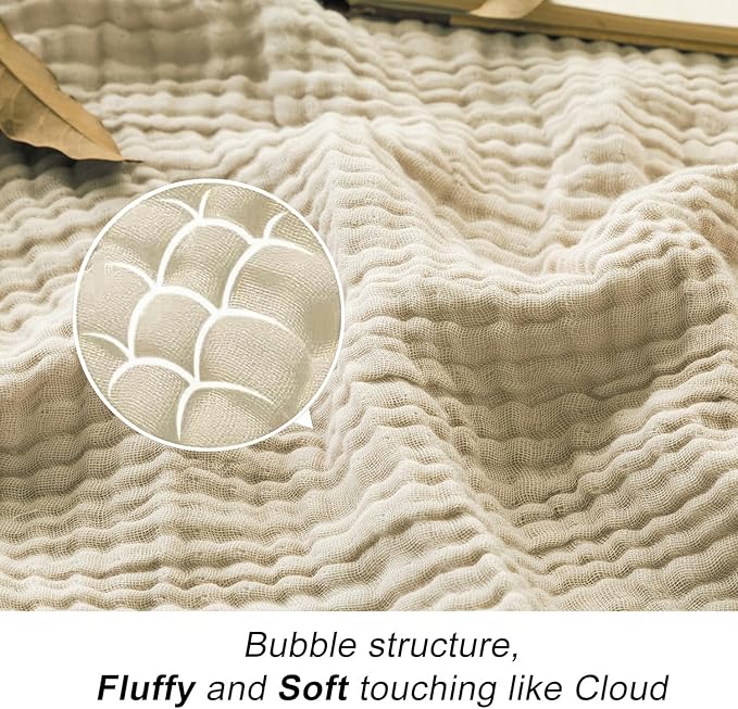 EMME Cotton Throw Blanket Large 50"x70" Gifts for Women 100% Muslin for Couch Breathable Gauze All Season Light Tan Soft and Lightweight Pre-Washed