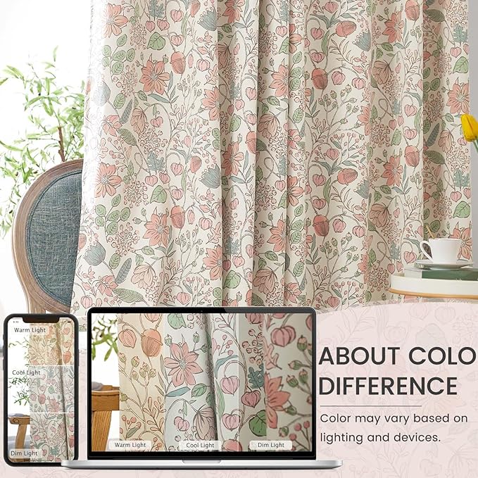 Vangao Pink Nursery Curtains for Girls Room Easter Floral 100% Blackout Curtains 84 Inch Length Farmhouse Drapes for Bedroom Room Darkening Flower Patterned Window Treatment for Kids Set of 2