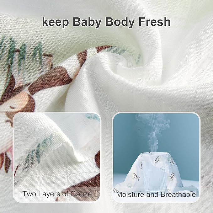70% Rayon Made from Bamboo 30% Cotton Muslin Swaddle Blanket, 47 x 47 Inches, Cow Print Baby Receiving Blanket, Soft and Breathable, Unisex, 2 Pack