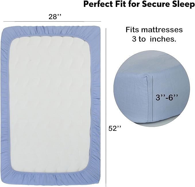 Muslin Baby Crib Sheets Fitted -Crib Sheets Neutral Turkish Cotton, Ultra Soft & Breathable -Organic Cotton Crib Sheets for Boys & Girls, GOTS & Oeko-TEX® Certified (52x28, Dreamy Blue &Cloudy Gray)