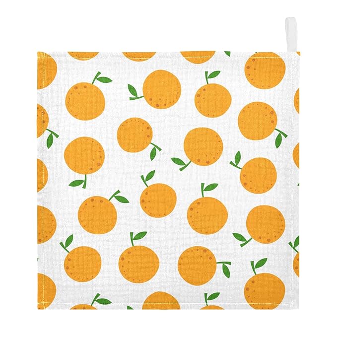 vvfelixl Baby Washcloths Cotton Cartoon Oranges Baby Muslin Washcloths Soft Baby Face Towel for Newborn Infants Baby Wipes, 11.8 X 11.8 Inch, 3 Pack White