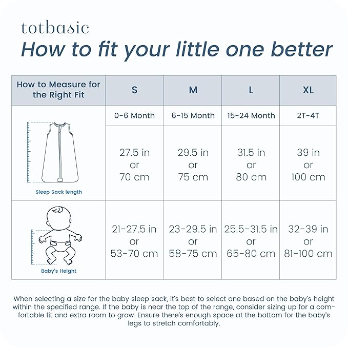 TOTBASIC 1.0 TOG Sleep Sack 6-12-15 Months, Baby Sleep Sack with Sleeveless, Cozy Premium Baby Wearable Blanket with 2-way Safe Zipper All Season Sleeping Bags, 1-pack