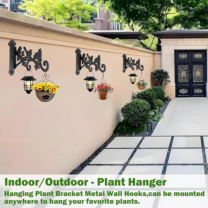 4 Pack Plant Hanger Hook,Outdoor & Indoor Hanging Basket Hooks,9in Metal Plant Wall Hanger,Plant Bracket Hook for Hanging Plants,Bird Feeder,Lantern
