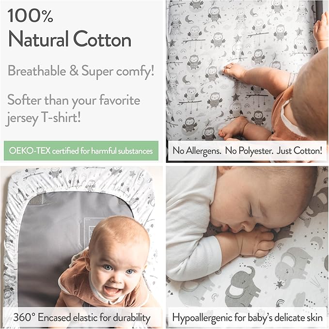 Bassinet Sheets for Dream on Me Karley and Lacy Portable Oval Bassinet – Snuggly Soft 100% Jersey Cotton Fitted Sheets – 2 Pack – Grey