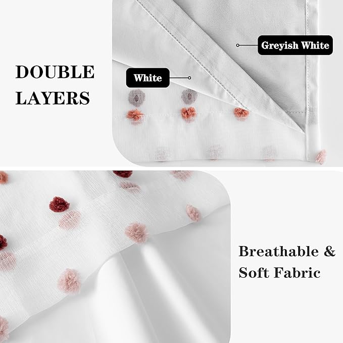 MEETSKY 100% Blackout Curtains for Girls Bedroom 84 Inch Long Total Light Blocking Colorful Red and White Curtains for Kids 2 Panels Room Darkening Grommet Window Drapes with Pom Pom Sheer 52W x 84L