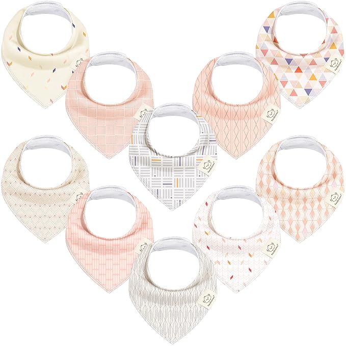 KeaBabies 10-Pack Organic Baby Bandana Bibs for Girls - Super Absorbent Triangle Baby Bibs for Drooling and Teething Infant, 100% Cotton Extra Soft for Newborn, Infant 0-36 Months (Prism)