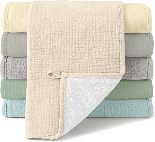 Bearmoss Muslin Burp Cloths, 100% Cotton Baby Burping Clothes, Large Extra Soft Absorbent for Unisex Newborn Boy and Girl, 20x10in, 6 Pack