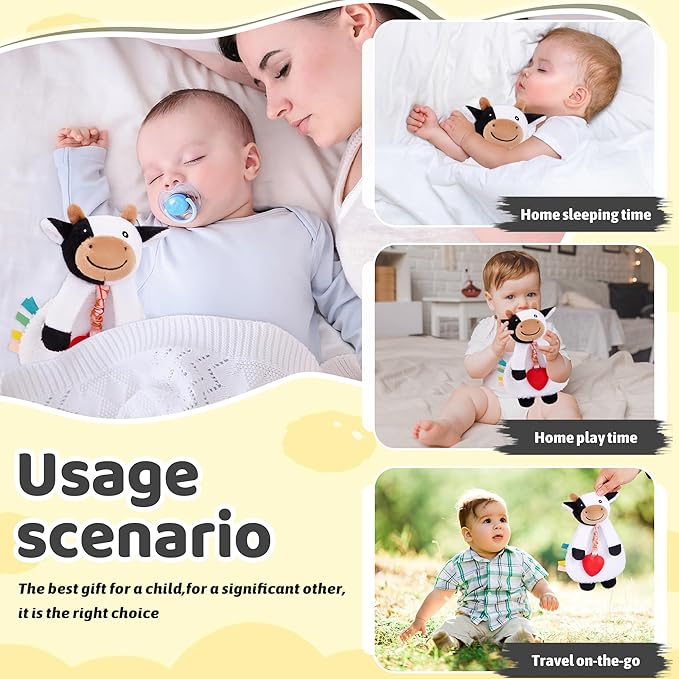 Pro Goleem Cow Loveys for Babies Girl and Boy, Baby Lovey with Teether, Baby Toys 0 3 6 9 12 Months, Safety Teething Toys for Babies Infant Newborn and Toddler Baby Gifts