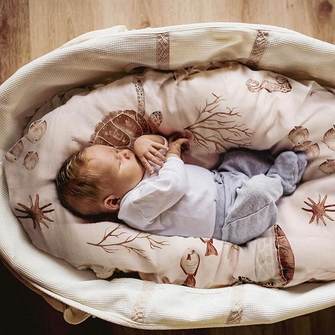 Gllquen Baby Bassinet Sheets Set 2-Pack, Breathable Cozy Bassinet Fitted Sheet Universal Fit Standard Mattress Oval Rectangle Cradle Baby Sheets for Baby Boy Girls Unisex 32"x16" (Sea Turtle)