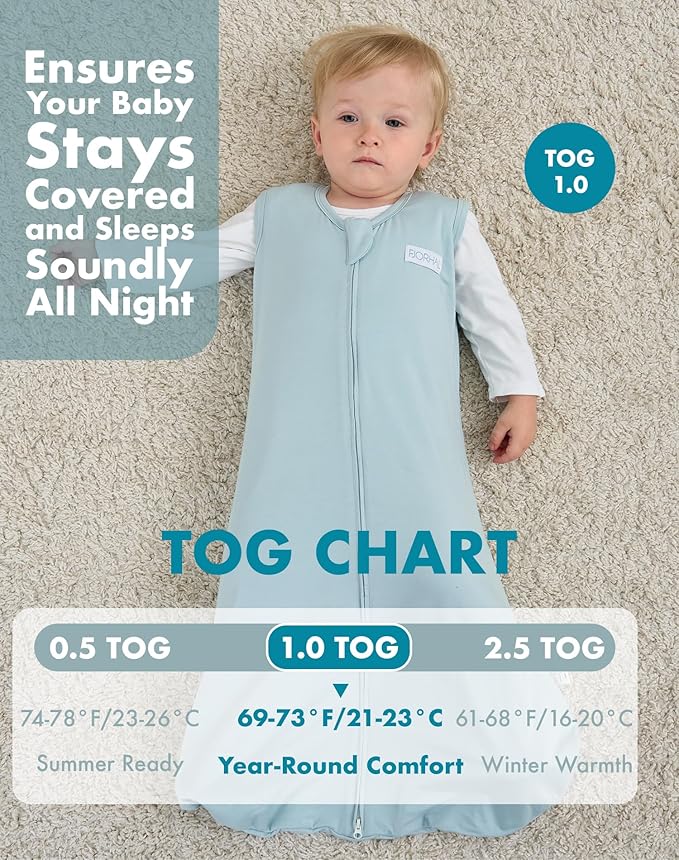 FJORHAL Rayon Made from Bamboo Sleep Sack – TOG 1.0 Soft Wearable Blanket for Infants & Toddlers