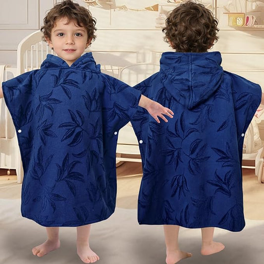 Toddler Bath Towels with Hood, Oversized (2-4Years,22"X22") Made from 100% Soft Cotton,Absorbent Hooded Poncho Towel for Baby Boy,Perfect for Pool | Swimming | Bath | Beach,Jacquard Blue Orchid