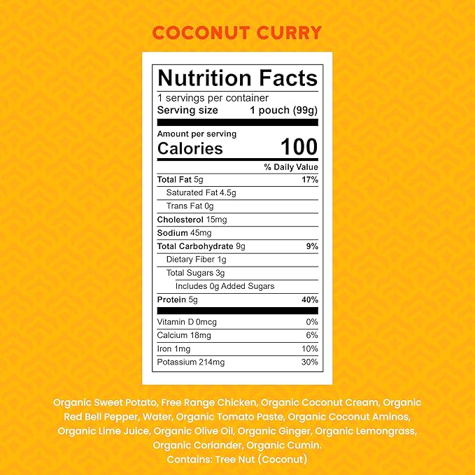 Serenity Kids 6+ Months Coconut Curry Chicken Baby Food Pouch - 3.5 Oz, Pack of 12 - Nutrient-Packed Pureed Baby Food - GMO Free Portable Pouch for On-the-Go Toddler Snacks