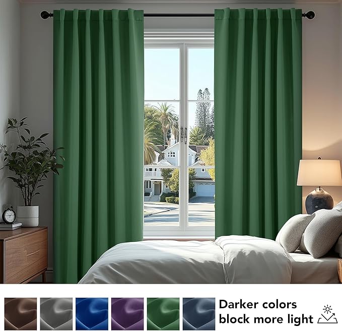 Deconovo Blackout Curtains, Thermal Insulated, W52 x L95 2 Panels, Back Tab, Machine Washable, Room-Darkening Drapes for Bedroom/Living Room Dark Forest