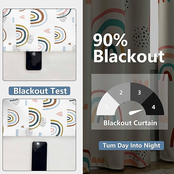 chiinvent Blackout Rainbow Curtains for Kids Cute Rainbow Room Darkening Window Curtains Decorative Cartoon Black Out Curtain for Girls Bedroom Nursery, C2, 52" x 63", 2 Panels (90% Blackout)