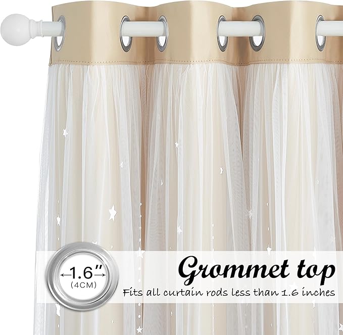 NICETOWN Kids Blackout Curtains for Baby Rooms Girl Princess Curtain for Daughter Bedroom Window Moon and Star Hollout Sliding Door Panel for Living Room (Biscotti Beige, W52 X L84, 1 Panel)