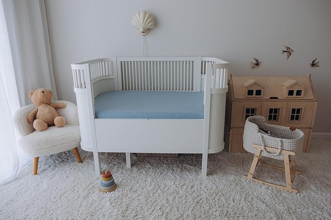 Dreamology Mini Muslin Crib Sheets,100% Cotton Mini Crib Sheets,2 Pack,Soft & Breathable,Crib Sheet,Girl,Boy,Pack n Play Sheets,Pack and Play Sheets Fitted,24x38 Mini Crib Sheet | Blue and Light Blue
