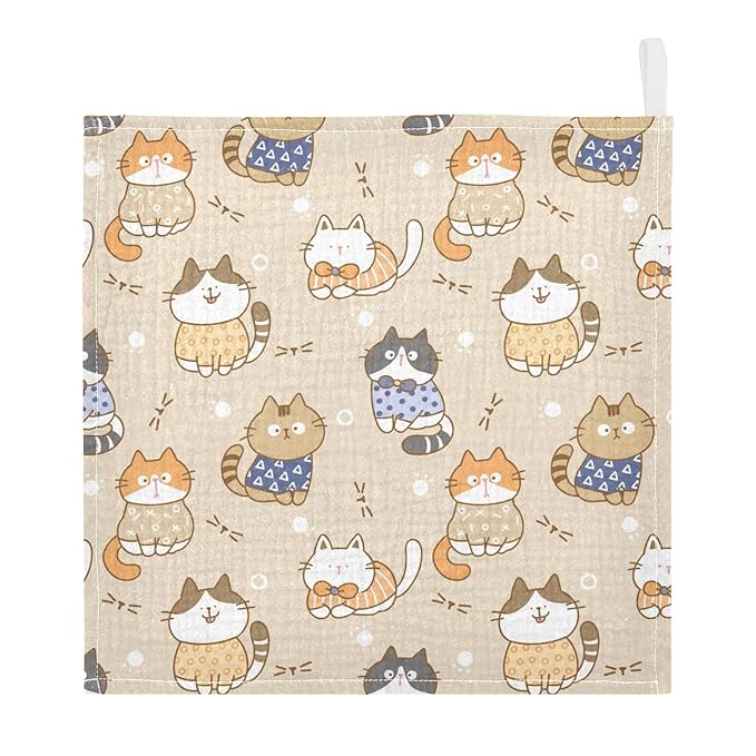 vvfelixl Cute Cats Baby Burp Cloths Baby Muslin Washcloths for Boy Girl Cotton Baby Face Towel for Newborn Infants Soft and Absorbent 11.8 X 11.8 in, 5 Pack