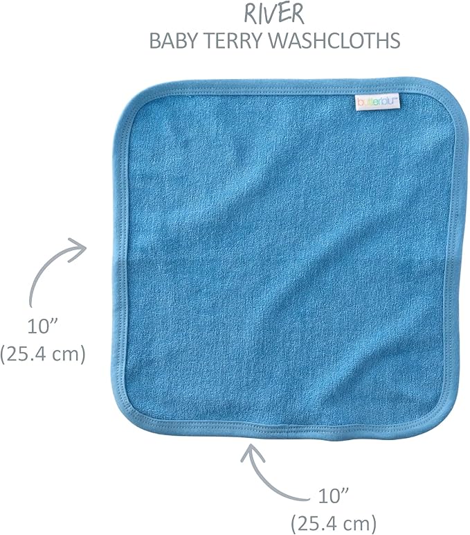 River 10-Pack Baby Terry Washcloths 100% Organic Cotton Absorbent for Baby and Toddler Boys & Girls, Sunny Blue Rainbow, One Size