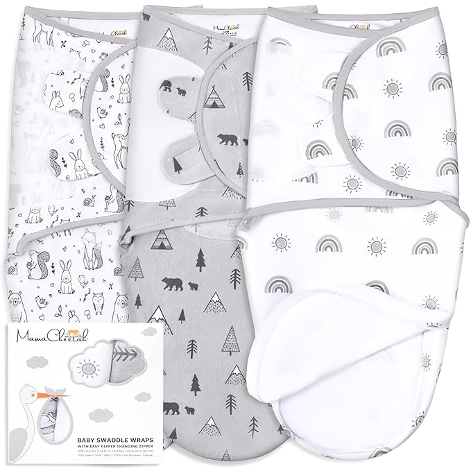 Mama Cheetah Baby Swaddle Blanket with Zipper, Newborn Swaddle Sack, Baby Swaddles Sleep Sack 3-6 Months, Baby Swaddle Wrap for Baby Boy & Baby Girl, 3-Pack