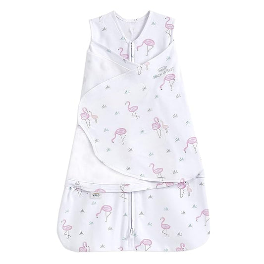 HALO 100% Cotton Sleepsack Swaddle, 3-Way Adjustable Wearable Blanket, TOG 1.5, Flamingos, Small, 3-6 Months
