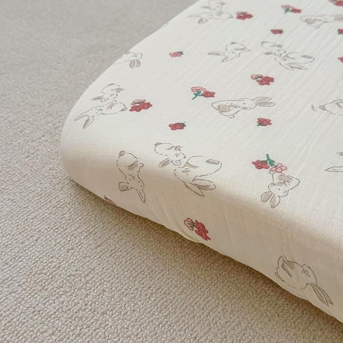 BuLuTu 100% Cotton Muslin Crib Sheets for Girls Boys, Soft Breathable Baby Sheets for 52"x28" Standard Crib Mattress, 2 Pack Toddler Fitted Sheets Nursery Decor, Forest & Rabbit