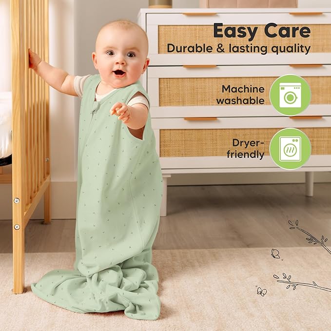 2-Pack Baby Sleep Sacks, Zipper Wearable Blanket - 0.5TOG Organic Cotton, Lightweight, Soft Cozy Infant Sleeping Sack 3-6 months, Easy to Wear Small Newborn Transition Swaddles Sleepsacks (Bunnies)