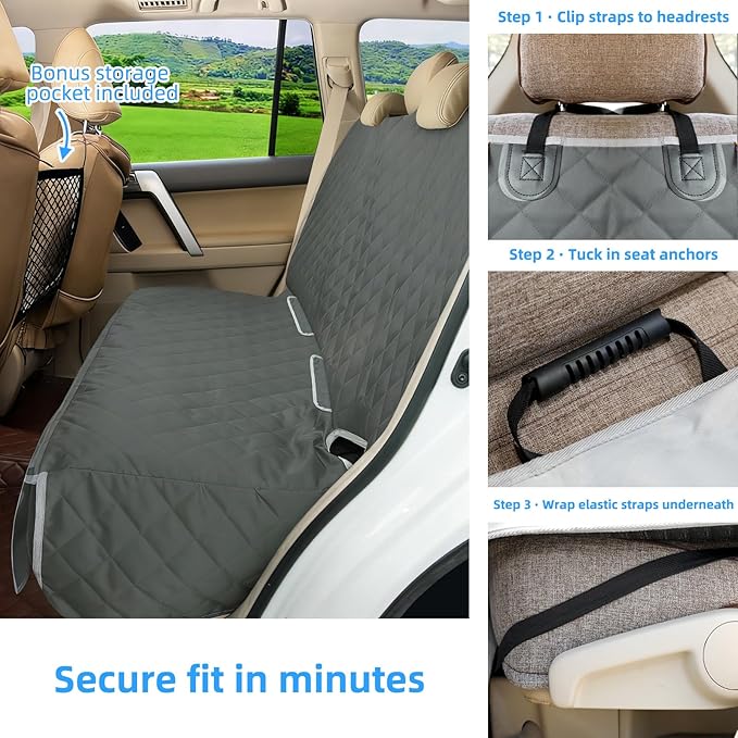 Dog Seat Cover for Back Seat More Durable Waterproof Backseat Protector, High Heat Resistant and Nonslip Back Seat Cover for Dogs Kids, Universal Size Fits Cars Trucks SUVs (Grey)