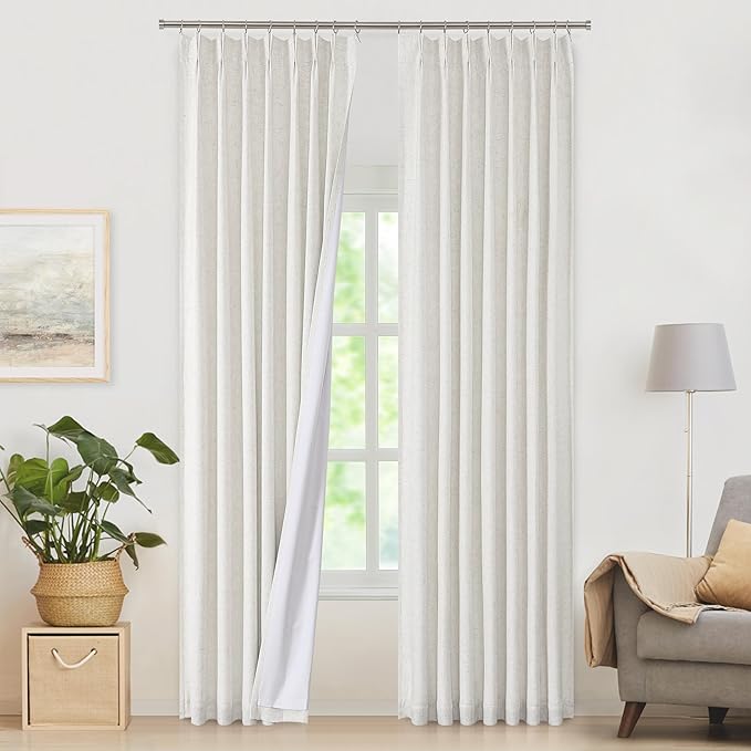WEST LAKE Modern Natural Full Blackout Curtain Panels with Liners 102 Inches Length,Bailey Pinch Pleat Drapes with Back Tabs,Rustic Linen Blended Window Treatment for Bedroom Living Room,40"Wx102"Lx2