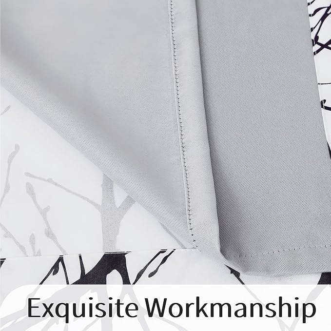 FMFUNCTEX 100% Blackout Curtains White Black Tree Liner Curtains for Bedroom, Branch Partterned Curtains 96 inches Long for Living Room, Room Darkening Thermal Insulated Drapes, Grommet Top 2 Panels