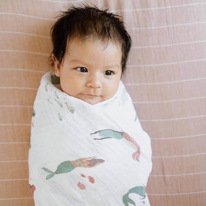 Little Unicorn Muslin Swaddle Blanket for Newborns & Infants | Soft & Breathable Fabric | Set of 3 Baby Blankets for Swaddling, Nursing, Shower Gifts (Mermaids)