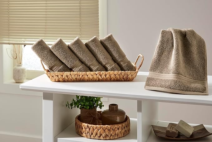Ozdilek 6-Piece Washcloth Set 13x13 100% Turkish Cotton, 600 GSM, Soft, Gentle on Sensitive Skin, Multi-Purpose Use, Washable, Reusable, Ideal for Baby Care & Spa 6 Towels (Light Brown)