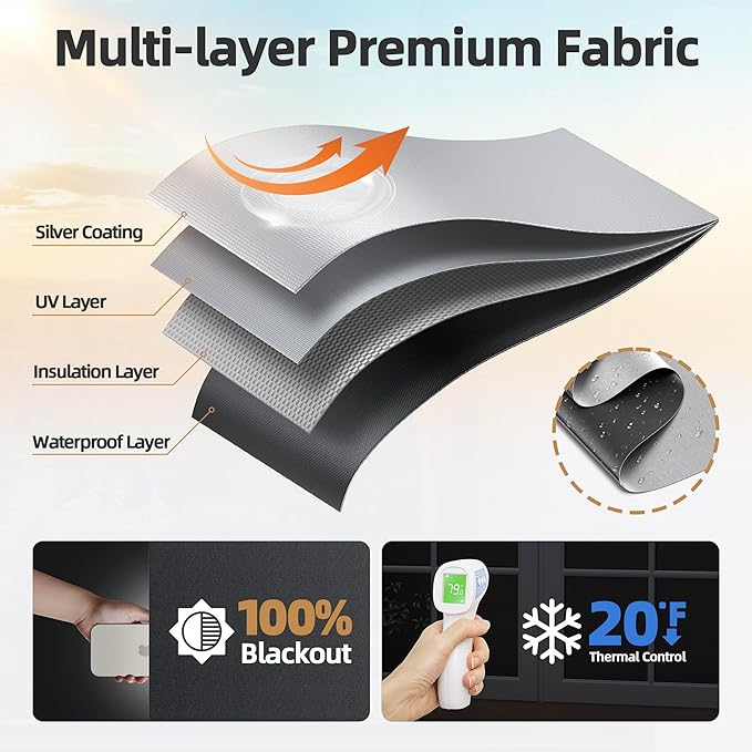 Magnetic Blackout Window Cover 100" x 58" Portable Blackout Curtains for Bedroom, Temporary Black Out Shades Window Privacy Film No Drill Black Out Blinds for Baby Nursery Travel Skylight - Blacks