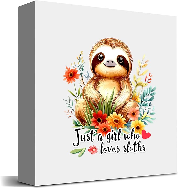 Sloth Decor Wooden Box Sign Decorative, Home Room Desk Decorations For Teens Teenage Girls Age 8-12, Sloth Lovers Themed Gifts Stuff Accessories Things Merchandise Items!