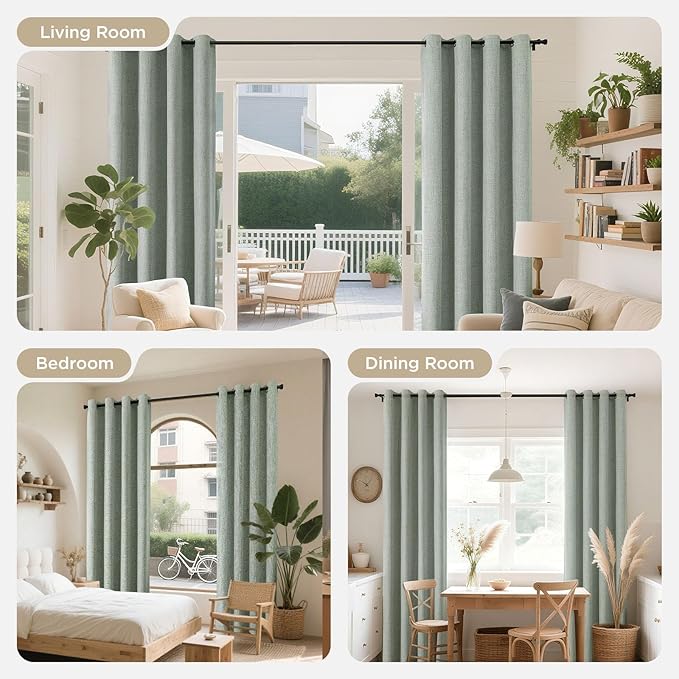Joydeco Blackout Curtains 63 Inches Long 2 Panels Burg, Room Darkening Curtains for Bedroom, 100% Black Out Textured Thermal Drapes Privacy Protection 2 Panels Set(W52 x L63 Inch, Sage Green)
