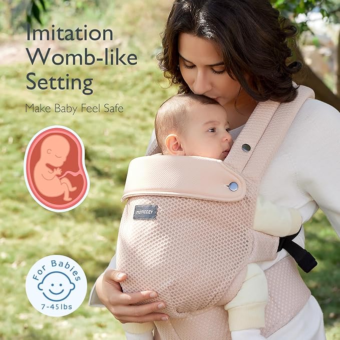 Momcozy Breathable Mesh Baby Carrier, Ergonomic and Lightweight Infant Carrier for 7-45lbs with Enhanced Lumbar Support, All Day Comfort for Hands-Free Parenting, Air Mesh-Pink